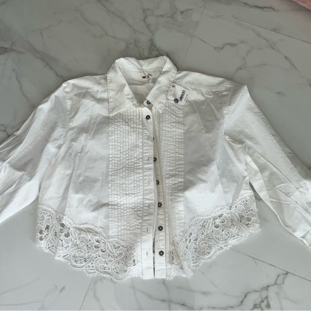 Free People Button Down Lace Shirt - White